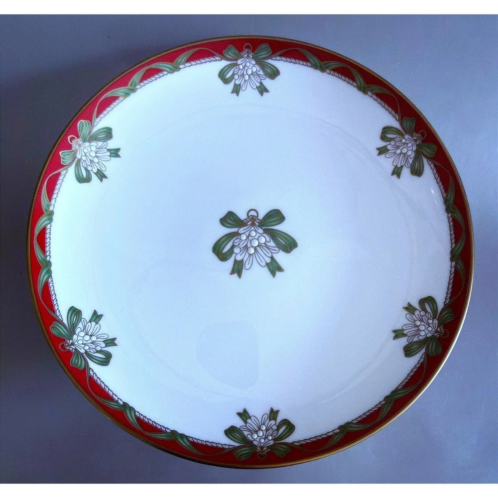 Waterford Low Compote Dessert Riser Stand Holiday Ribbons Fine China NOS 8.25